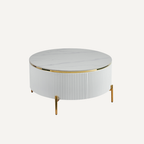 Ronde Salontafel Aqua – Keramisch Marmerlook Goud Accent