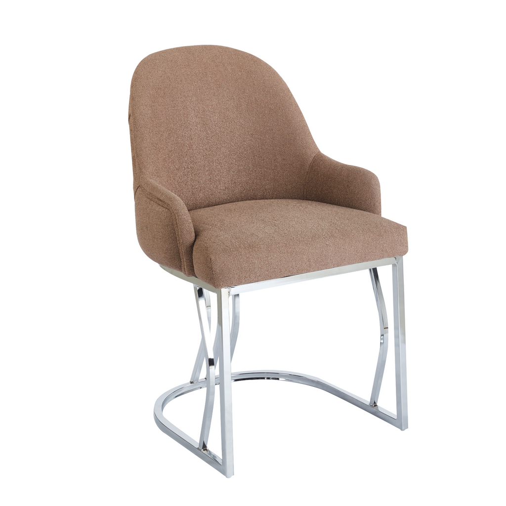 Giovanna | Luxe Bouclé Eetkamerstoel met Verchroomd of Goudkleurig Onderstel
