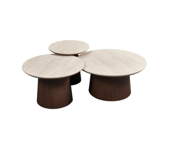 Aqua CT Brown – Set van 3 Salontafels – Beige Keramisch Blad