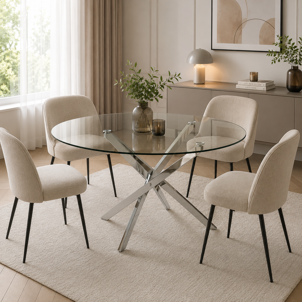 OLIVIA DT-035 Dining Table 120 Clear Glass – Silver