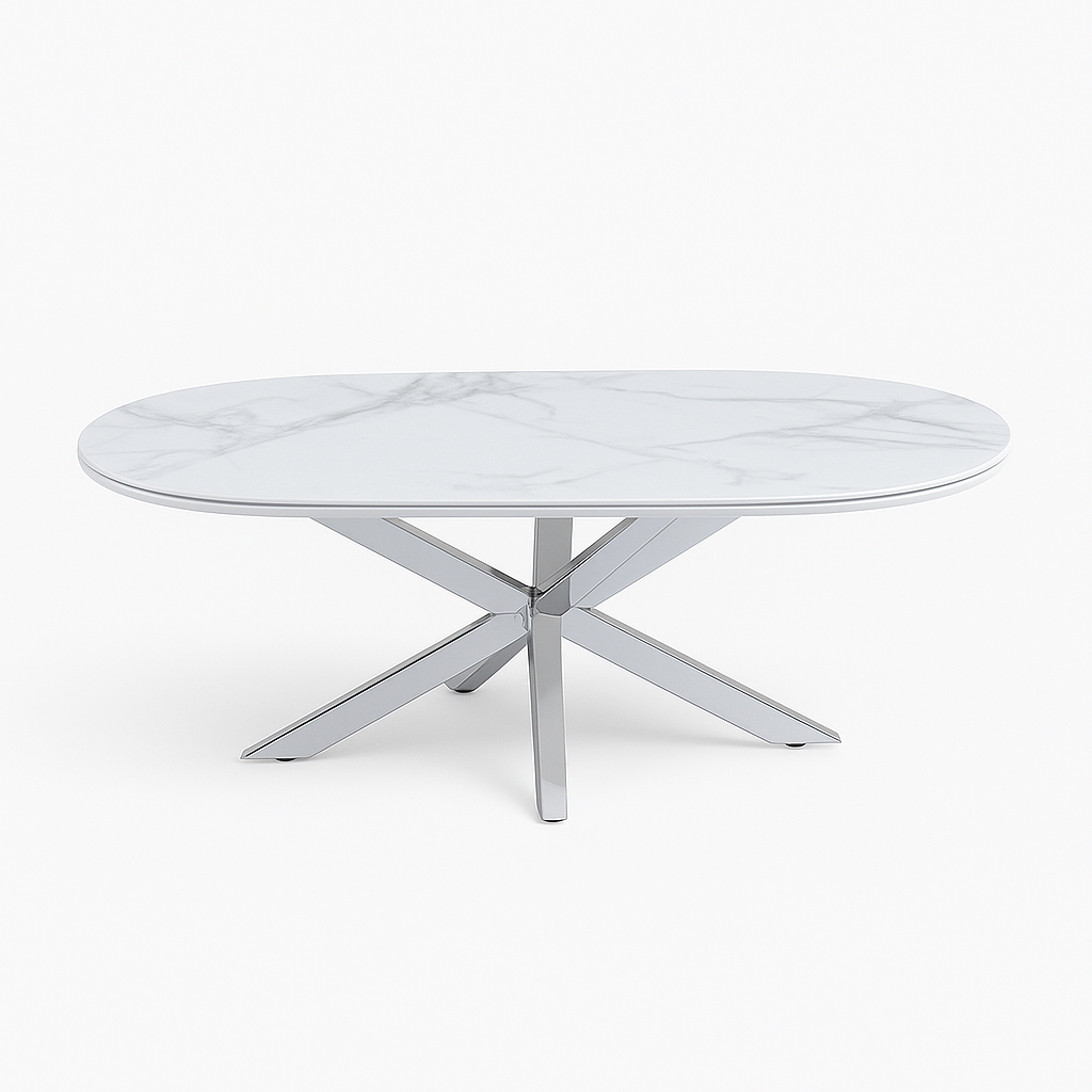 Cavallo – Keramische salontafel met marmerlook en RVS onderstel