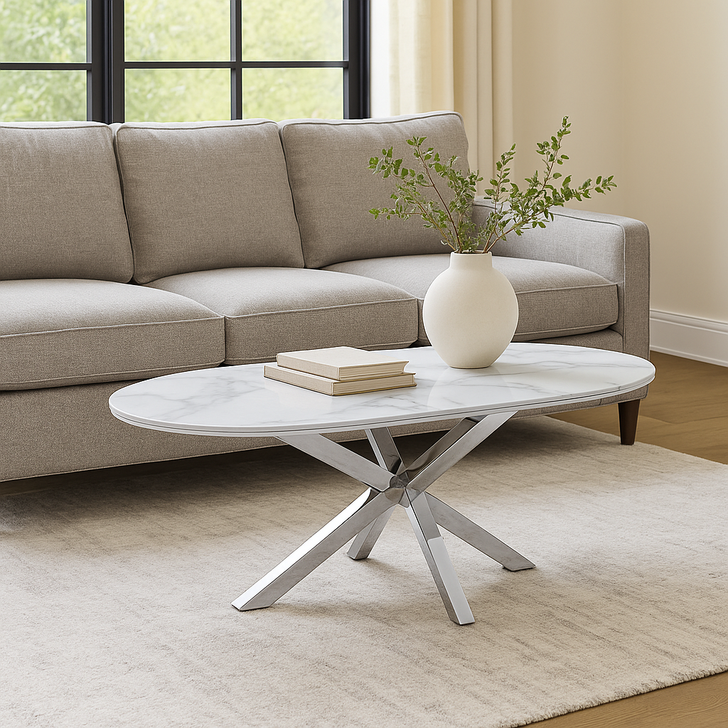Cavallo – Keramische salontafel met marmerlook en RVS onderstel