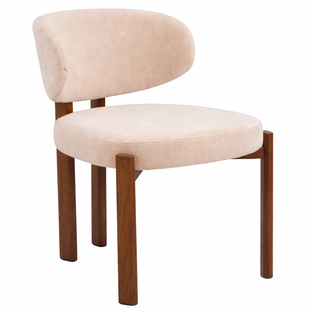 Avelin Eetkamerstoel – Zachte Elegantie met Warme Houten Basis
