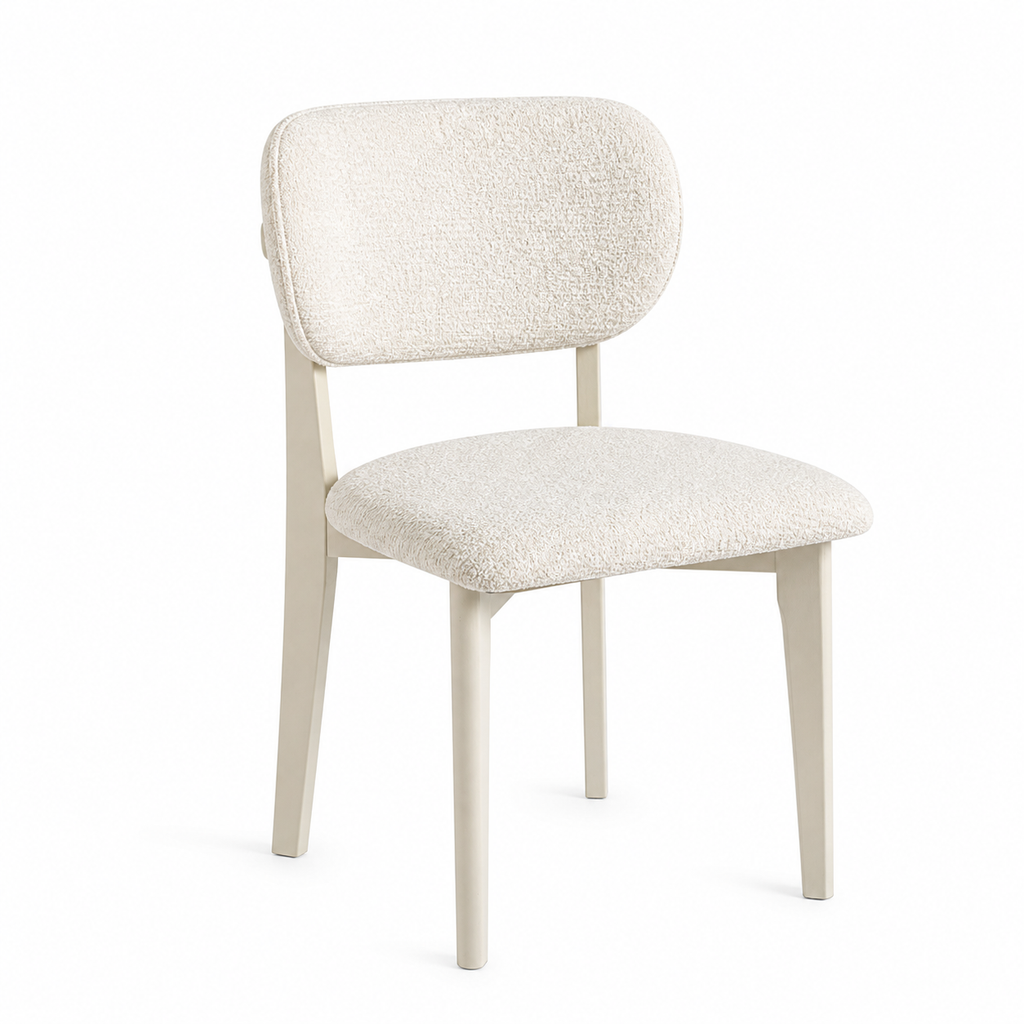 Retro Designstoel – Bouclé Stof Houten Onderstel