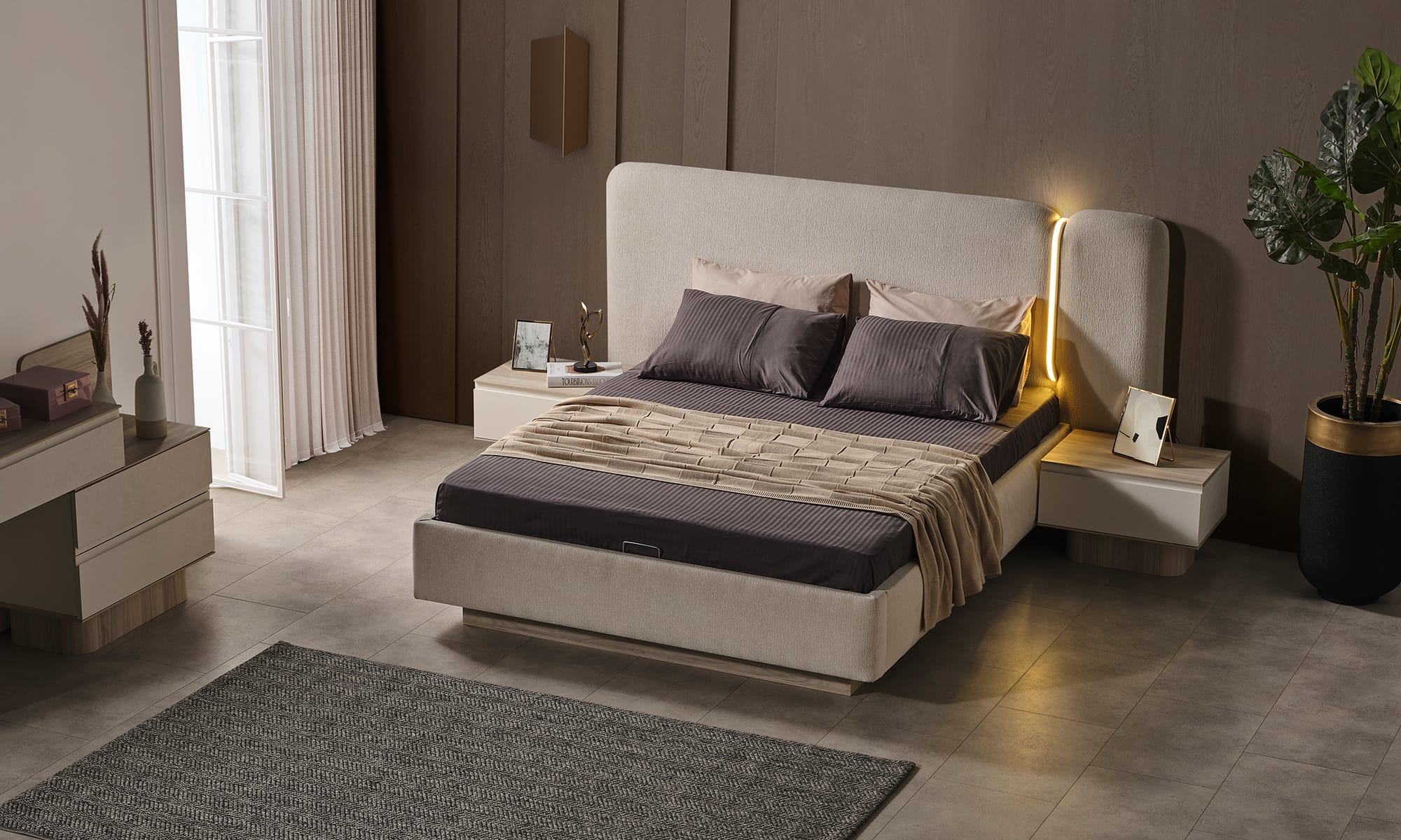 Güneş Slaapkamer – Minimalistische Luxe en Rustgevende Elegantie