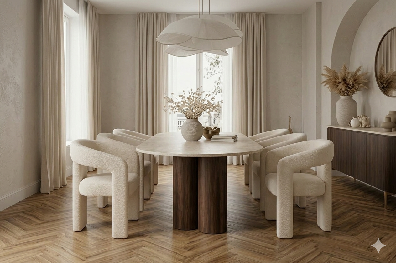 Oslo Eettafel – Travertin Look Marmeren Blad