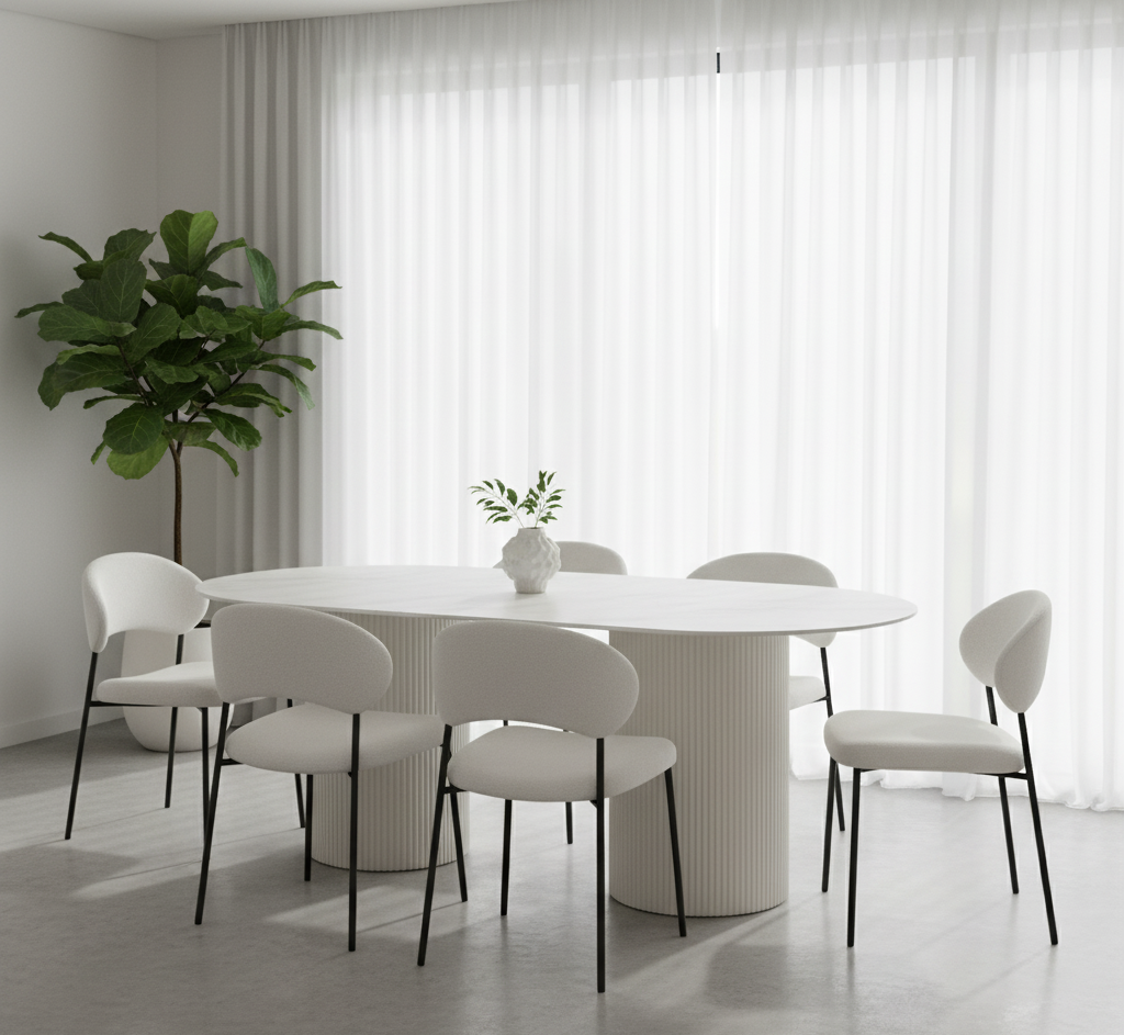 Erona - Ovale Eettafel met Geribde Zuilpoten