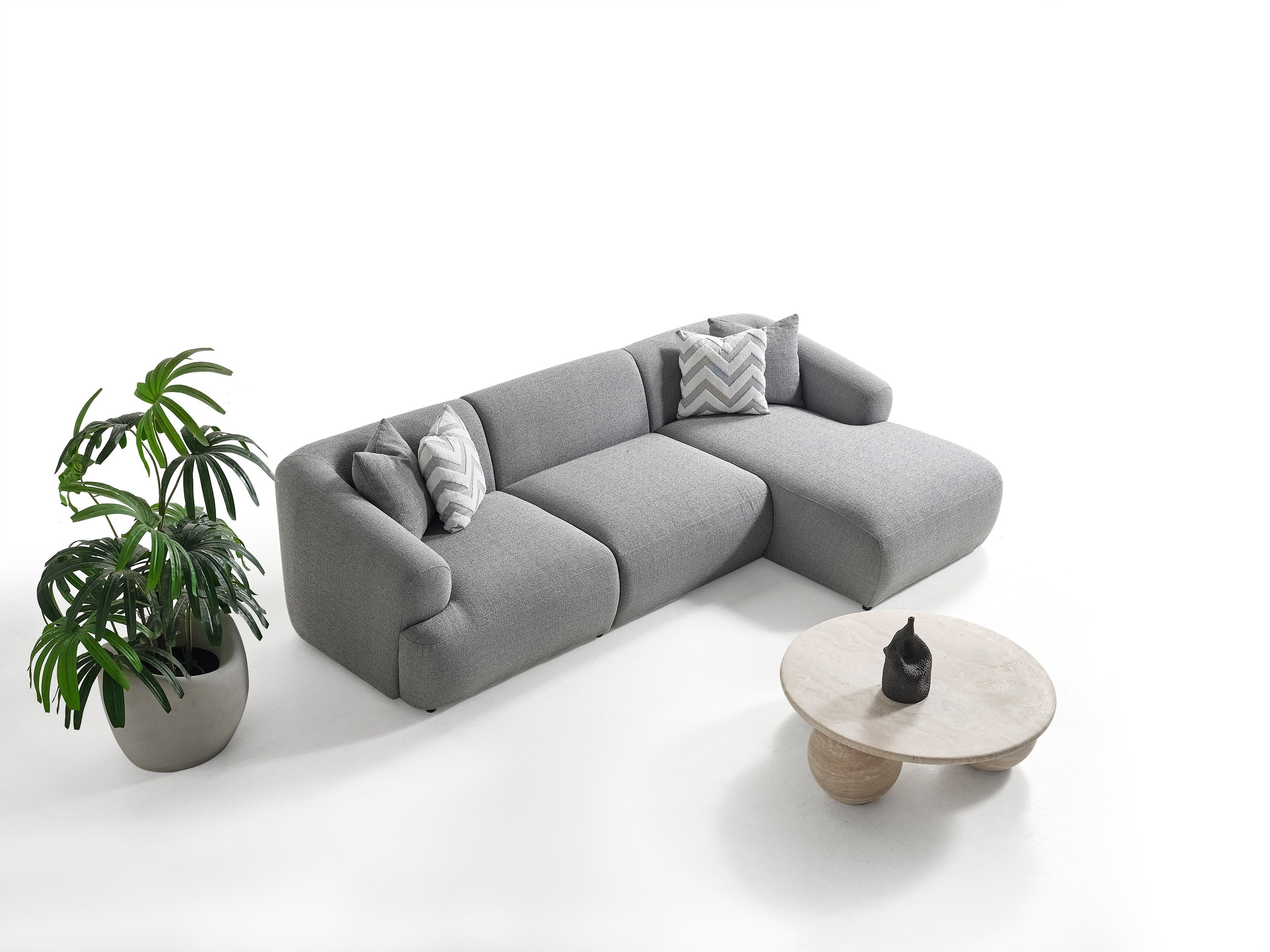 Porto Hoekbank – 290 x 70 x 140 cm – Moderne Bouclé in Zachtgrijs