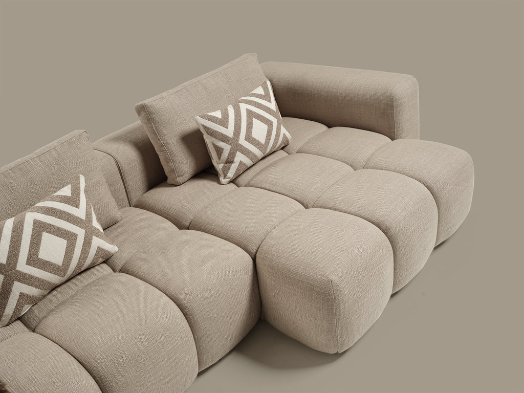 Paris Modulaire Lounge Sofa – 330 x 62 x 150 cm – Beige Structuurstof met Blokdesign