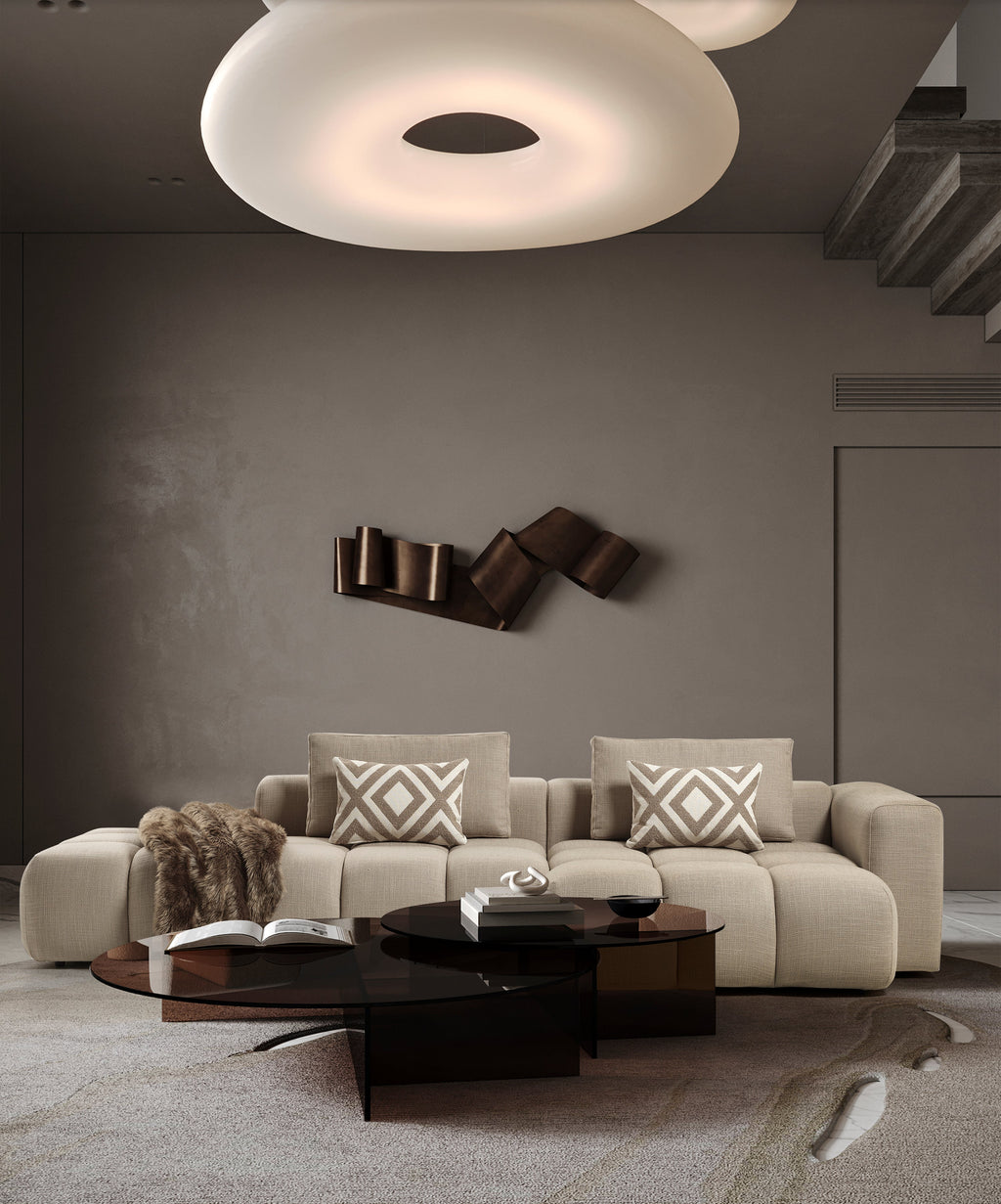 Paris Modulaire Lounge Sofa – 330 x 62 x 150 cm – Beige Structuurstof met Blokdesign